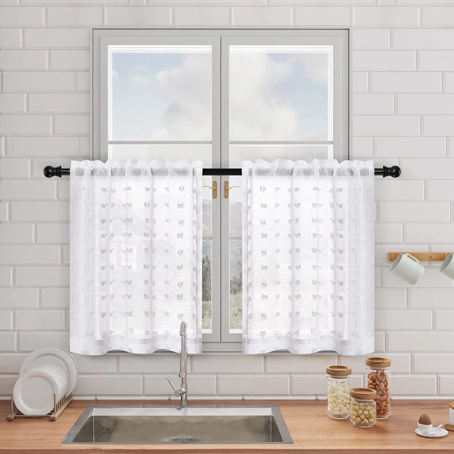 Rideau de Tulle Blanc pour Fenêtre – Voilage Moderne pour Salon et Chambre