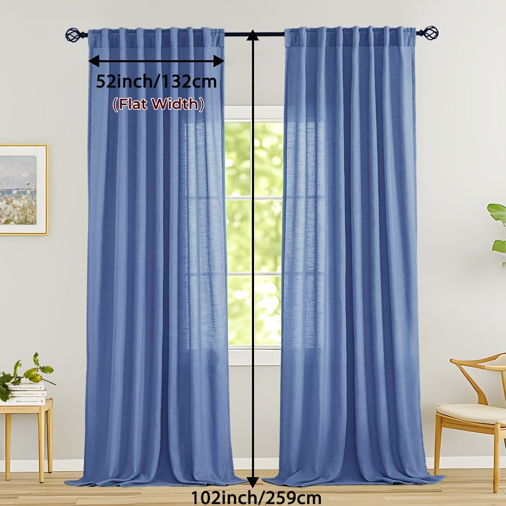 Rideaux voilage lin mélangé semi-transparents style classique (2 Panneaux)