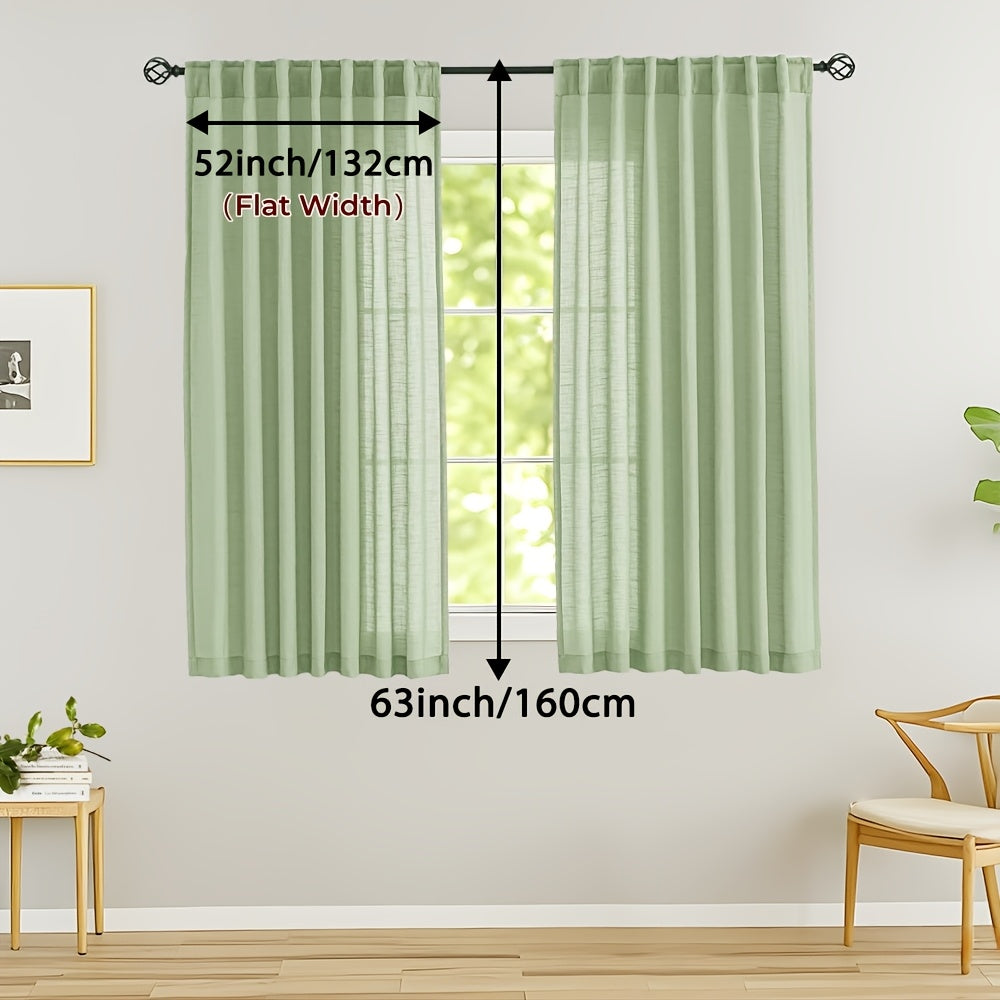 Rideaux voilage lin mélangé semi-transparents style classique (2 Panneaux)