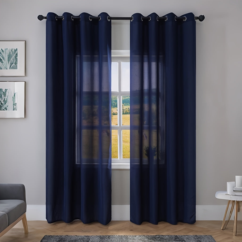 Rideaux voilage bleu marine tamisants à œillets (2 panneaux)