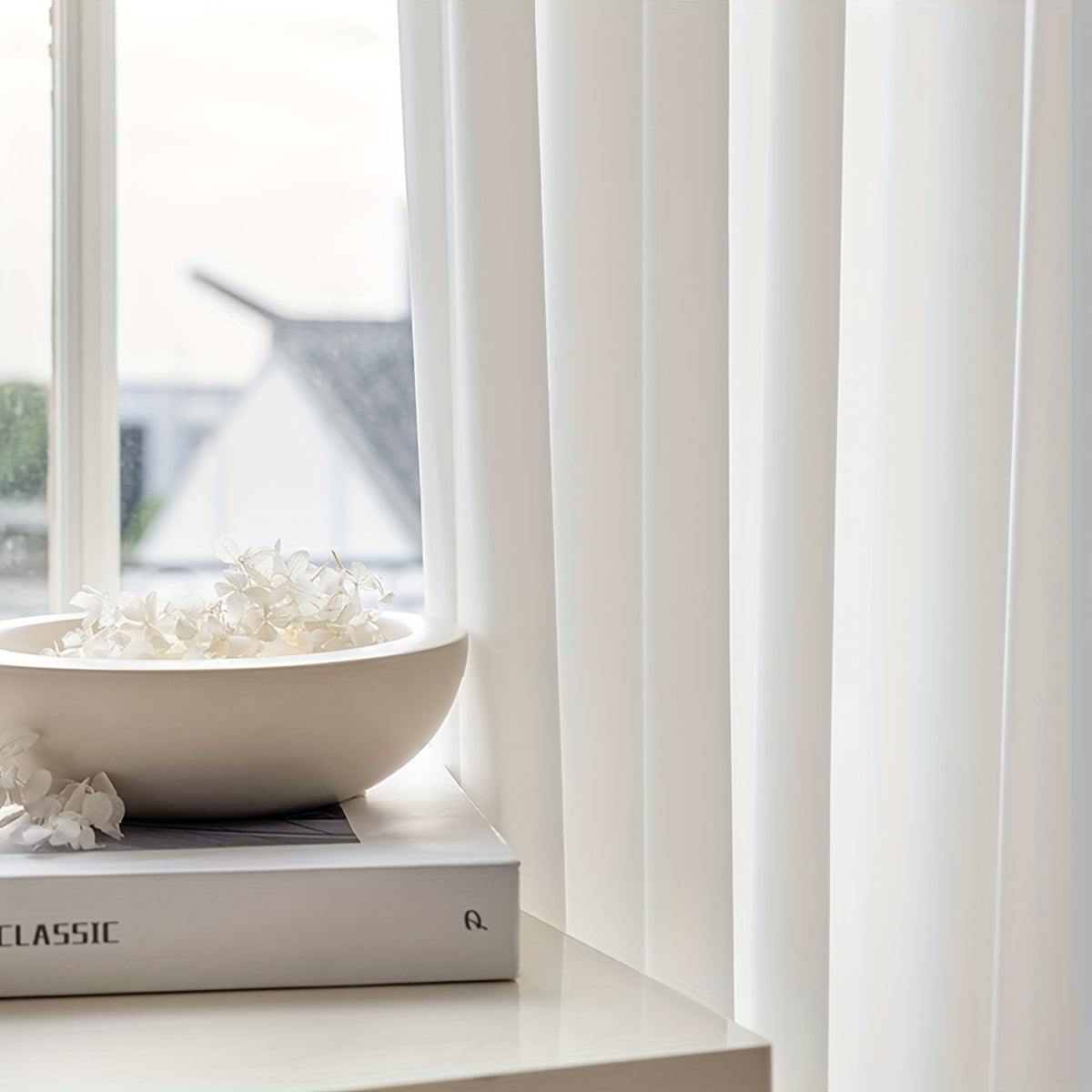 Rideaux voilage blanc semi-opaque à poche tringle pour fenêtre et porte-fenêtre (2 panneaux)