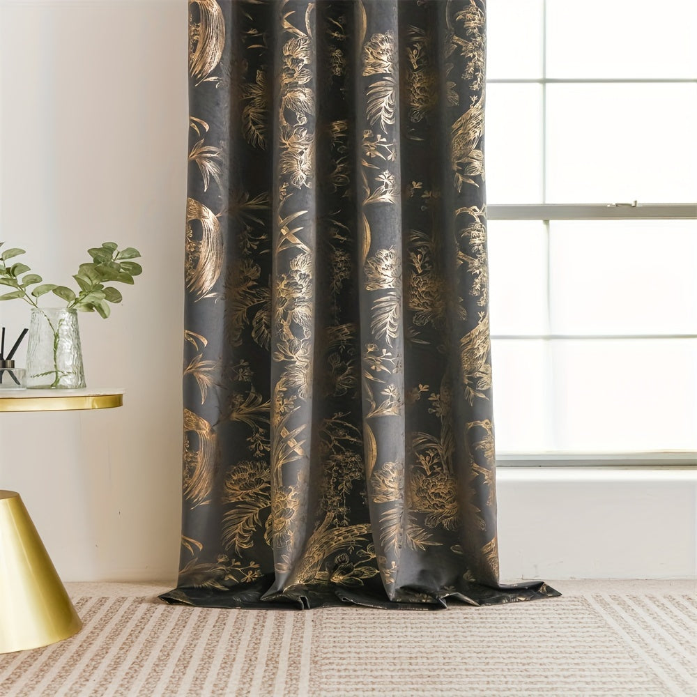 Rideau velours motifs paon doré style glamour isolation thermique