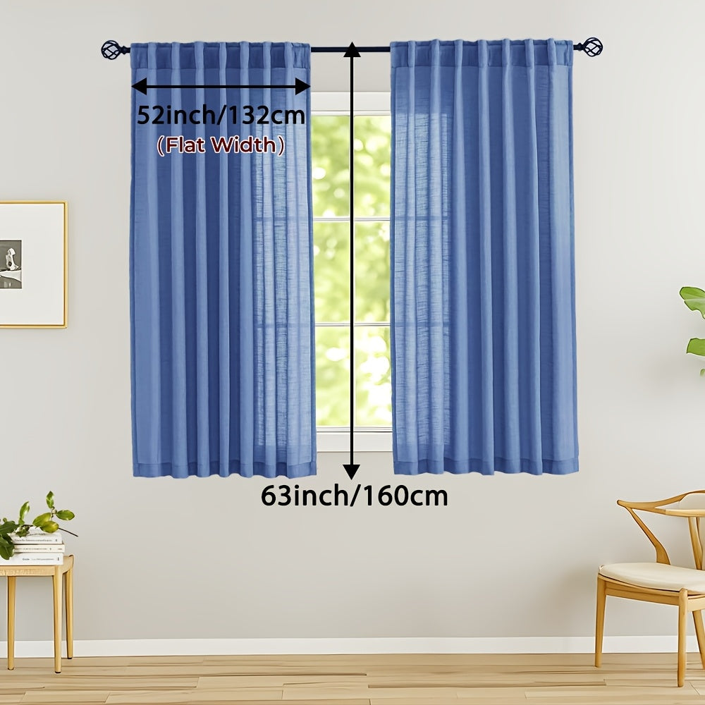 Rideaux voilage lin mélangé semi-transparents style classique (2 Panneaux)