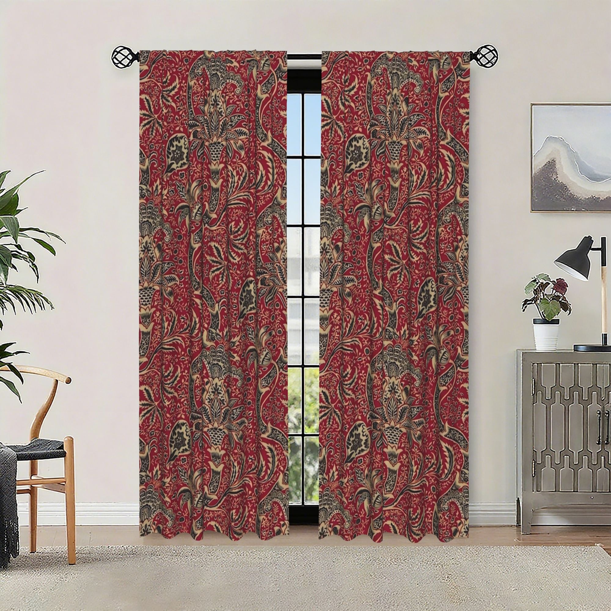 Rideaux tamisants multicolores à motifs botaniques en polyester (2 panneaux)