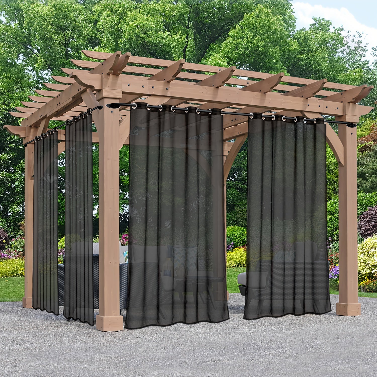 Rideaux voilage extérieur à œillets pour pergola et terrasse (2 panneaux)