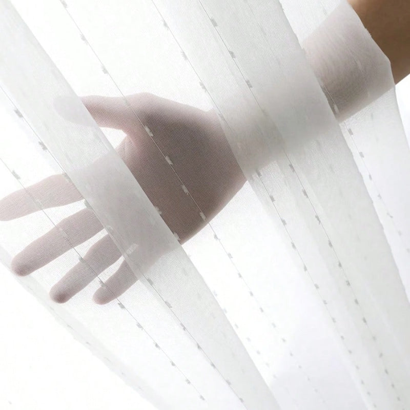 Rideau voilage blanc à pois en polyester léger pour salon et chambre