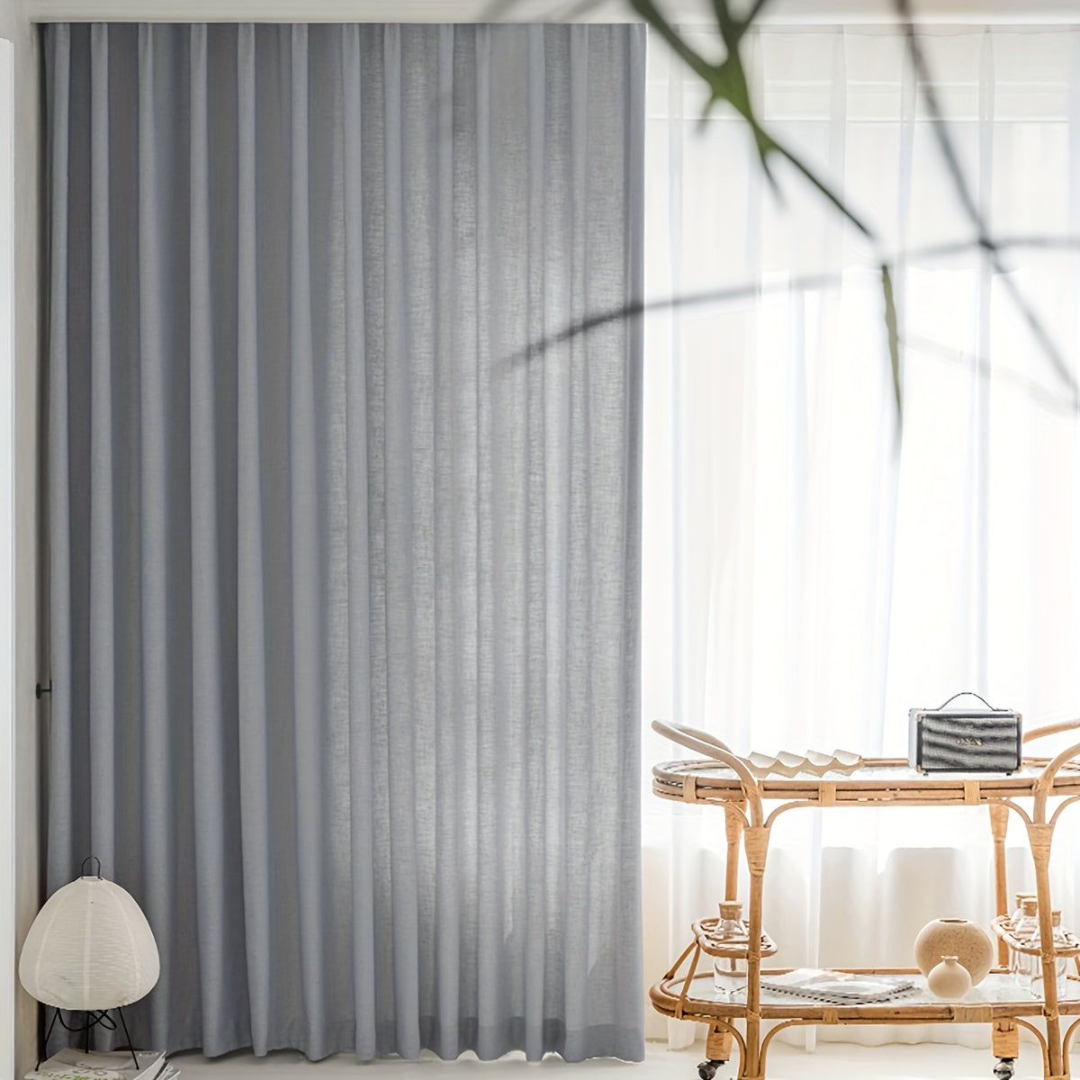 Rideau japonais uni tamisant en polyester effet lin pour salon et chambre