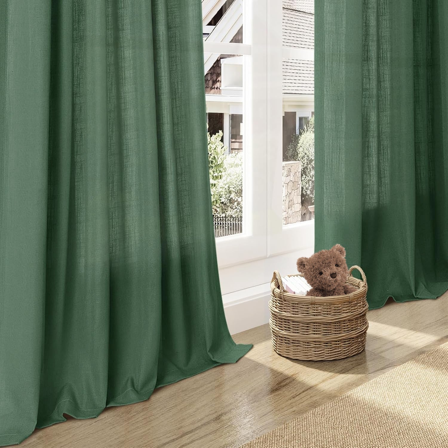 Rideaux voilage lin mélangé semi-transparents style classique (2 Panneaux)