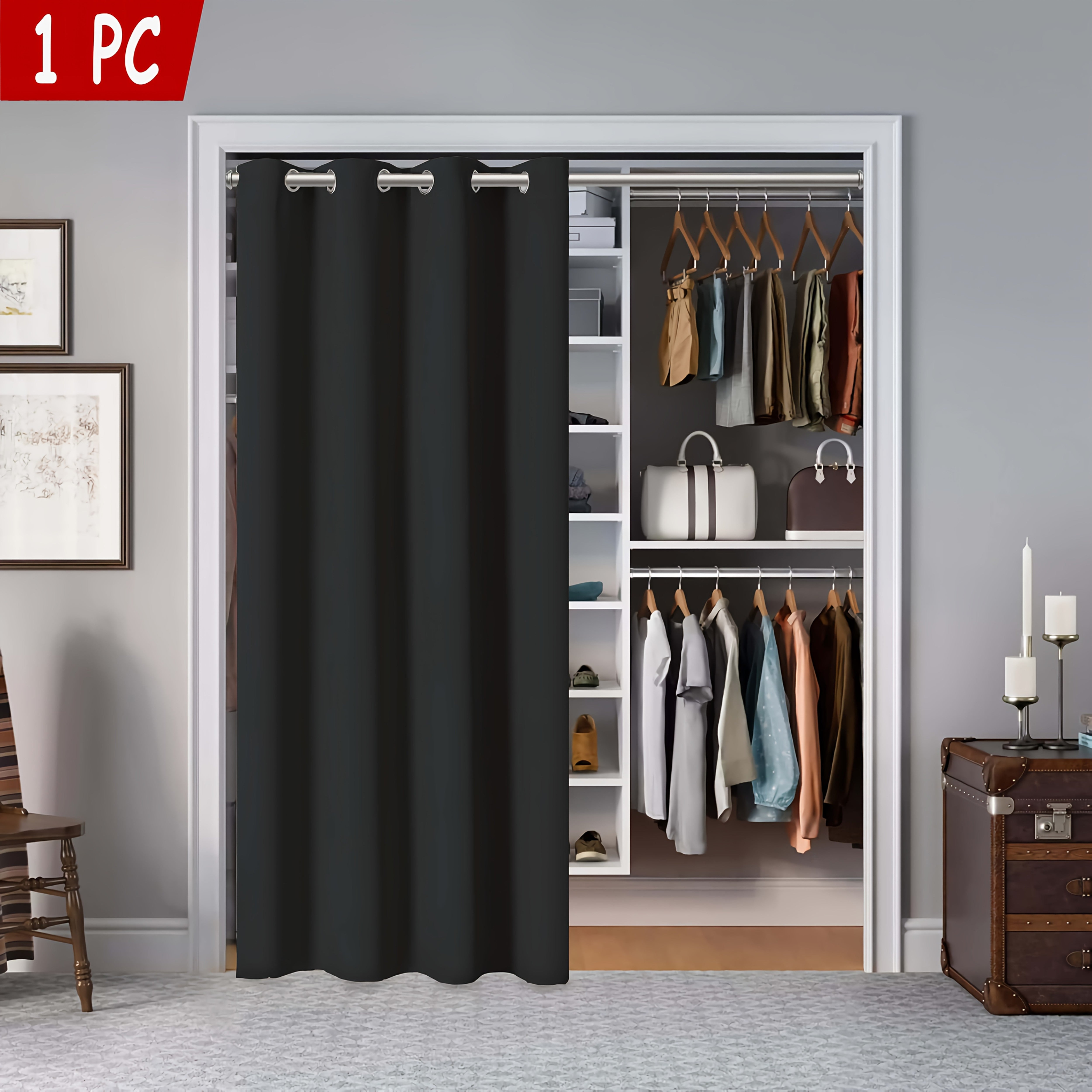 Rideau occultant thermique pour porte et placard en polyester à œillets