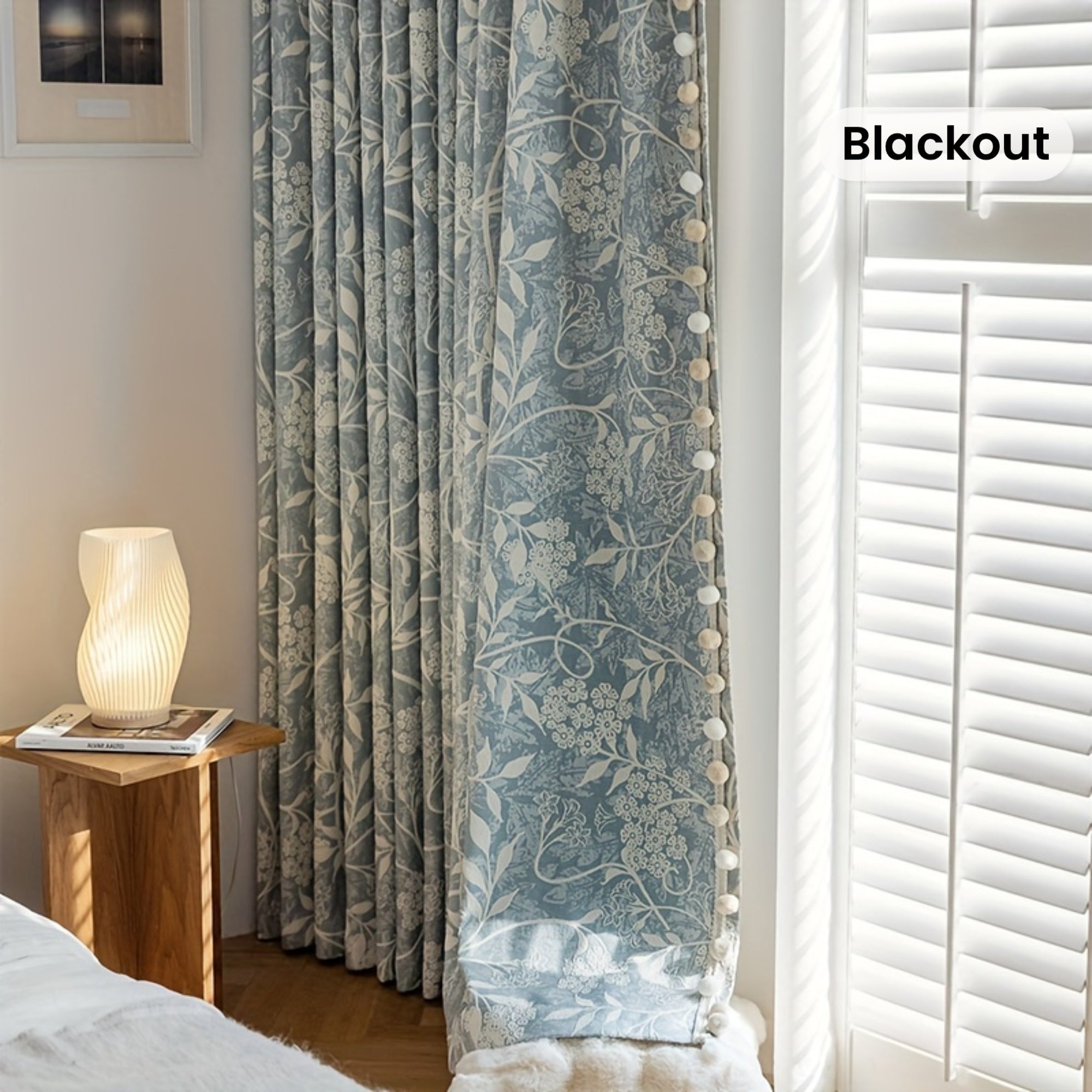 Rideau occultant jacquard chenille floral bleu style français (2 panneaux)