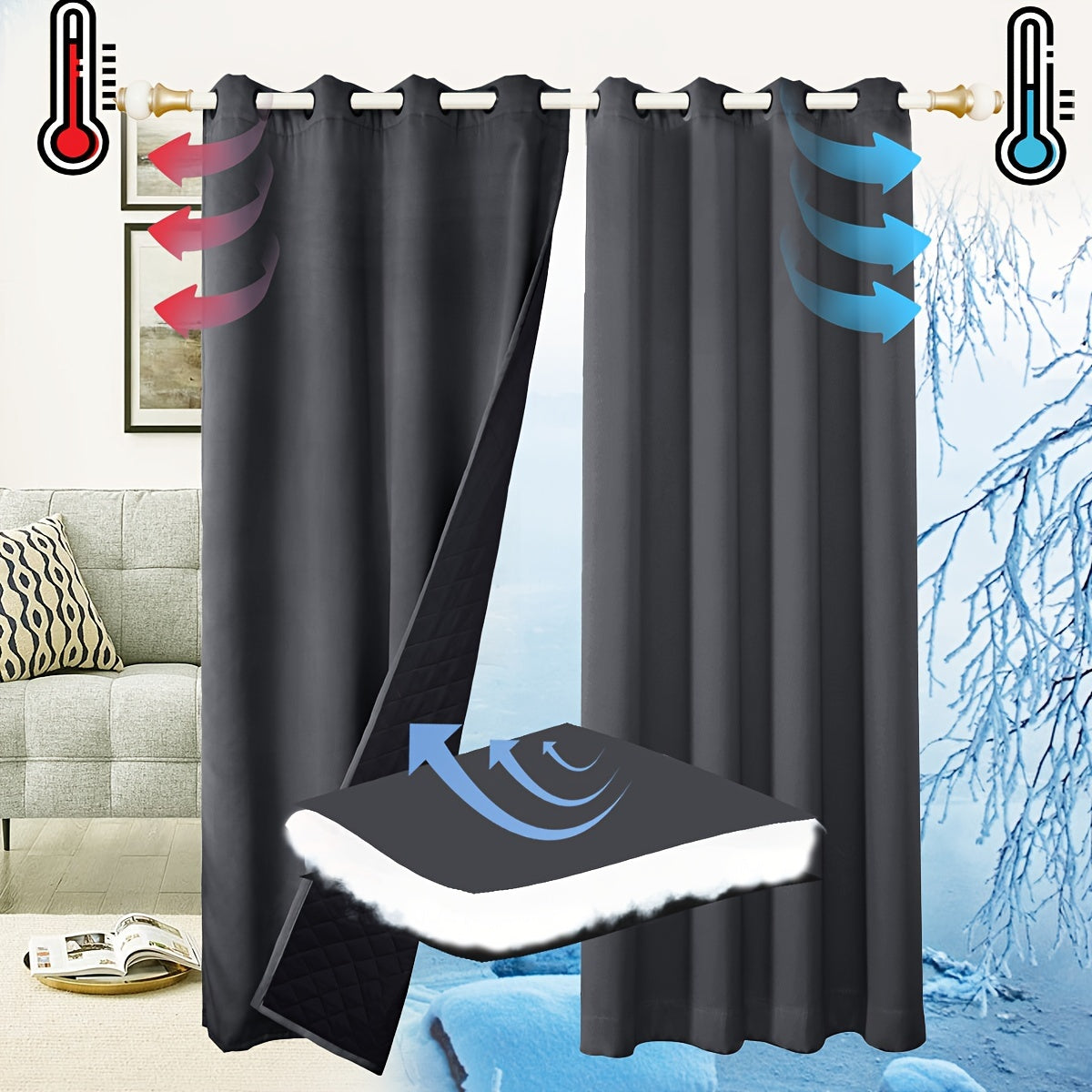 Rideau occultant thermique épais à œillets pour isolation hivernale et confort intérieur
