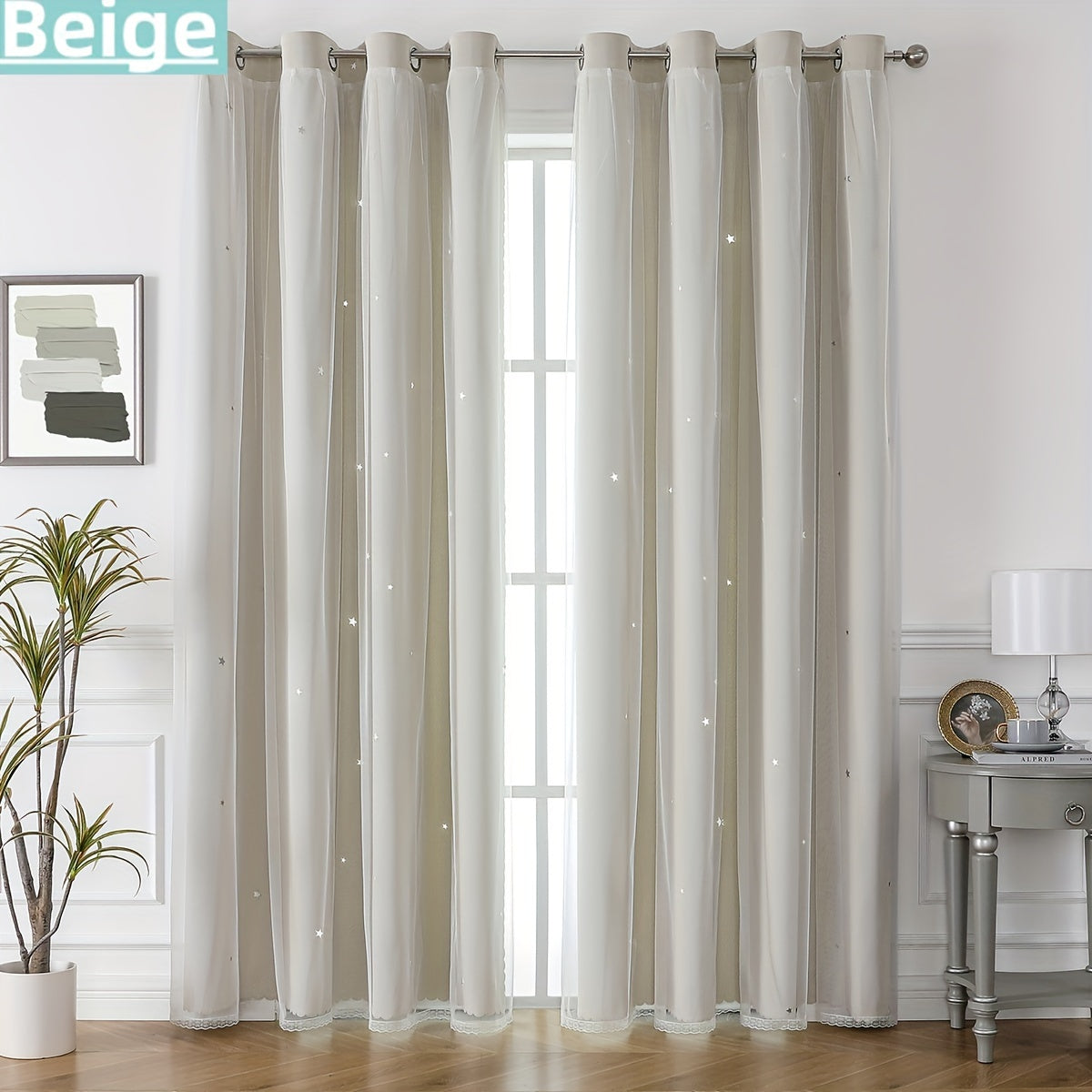 Rideaux occultants double couche avec voile étoilé en polyester pour chambre et salon