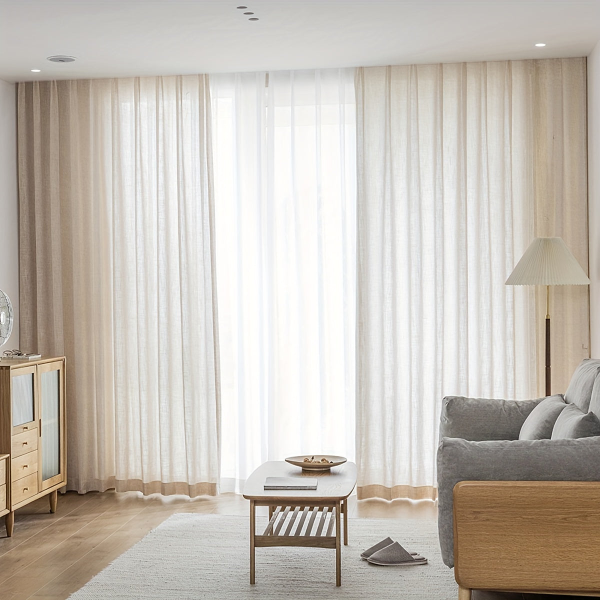 Rideau japonais uni tamisant en polyester effet lin pour salon et chambre