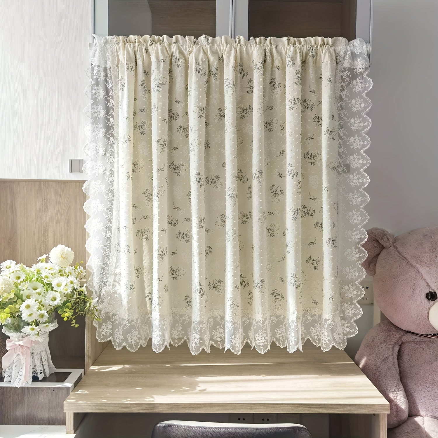 Rideau valance occultant style French country à imprimé feuilles (1 panneau)