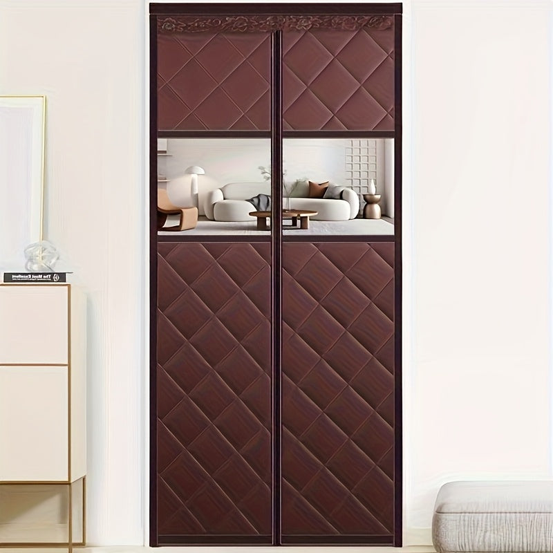 Rideau de porte isolant thermique matelassé avec fenêtre transparente magnétique