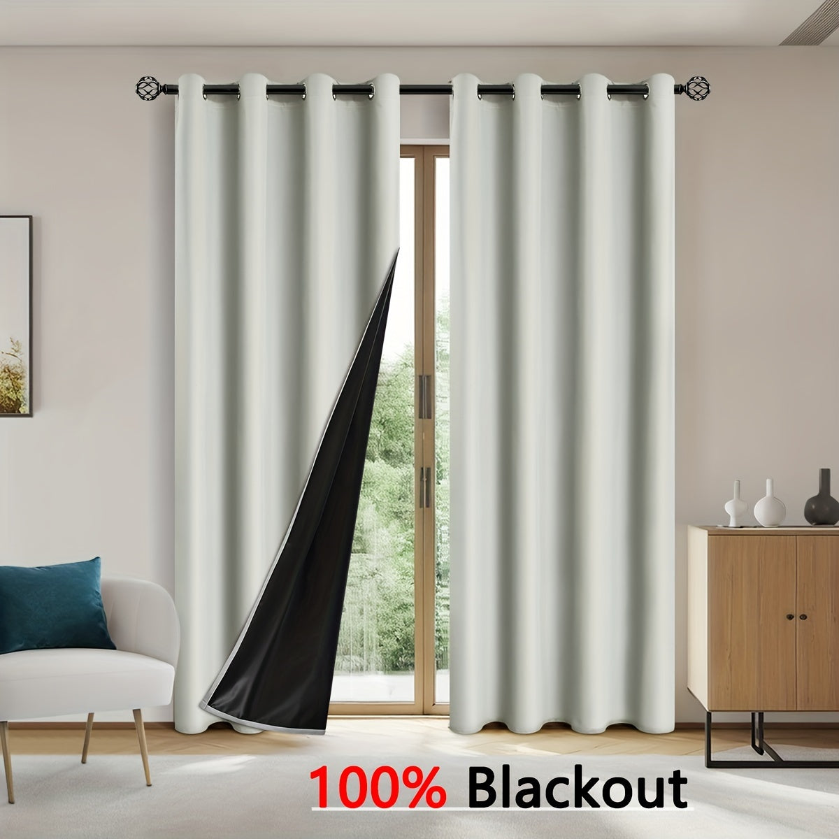 Rideaux occultants thermiques avec œillets pour salon et chambre - 2 panneaux