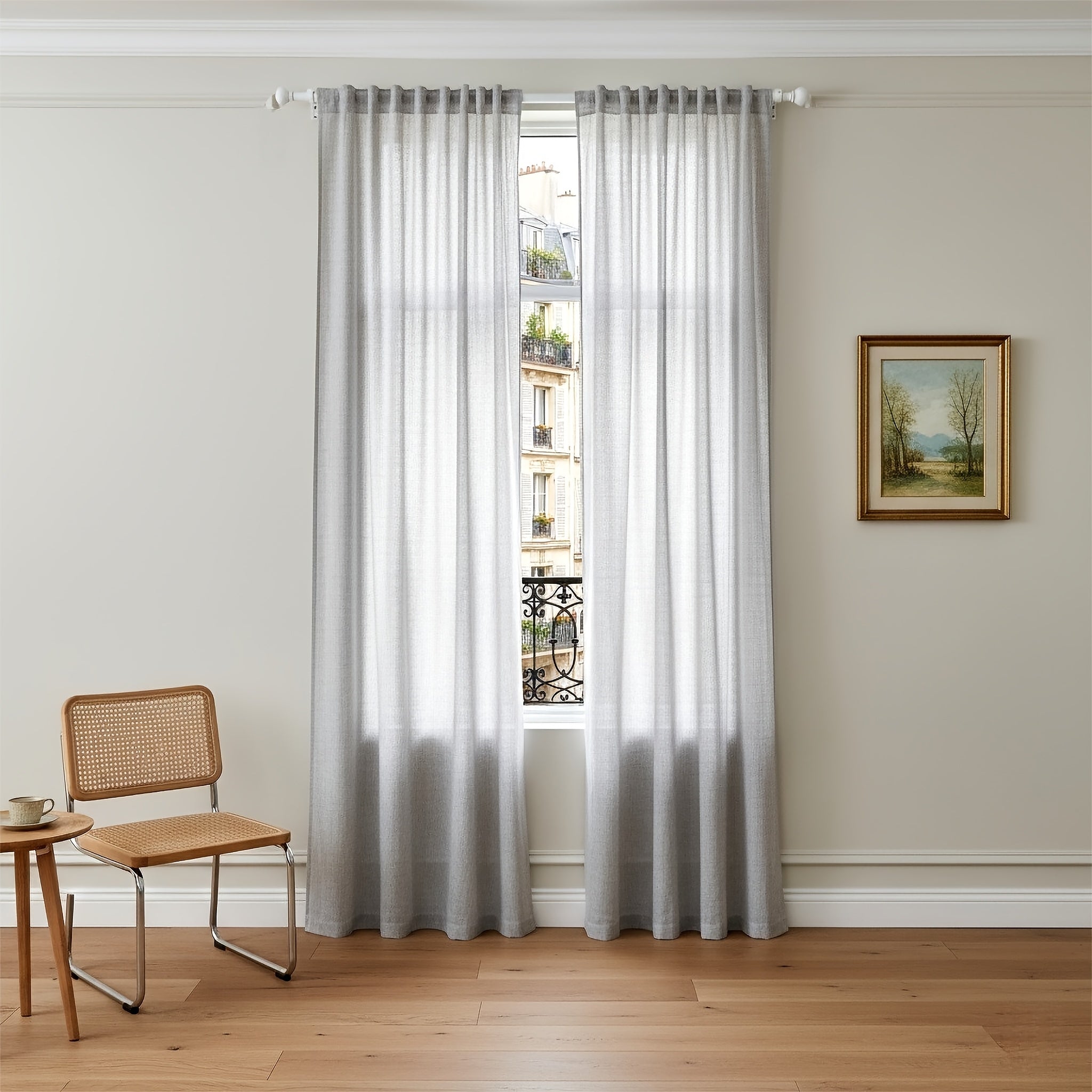 Rideaux tamisants effet lin polyester pour salon et chambre (2 panneaux)