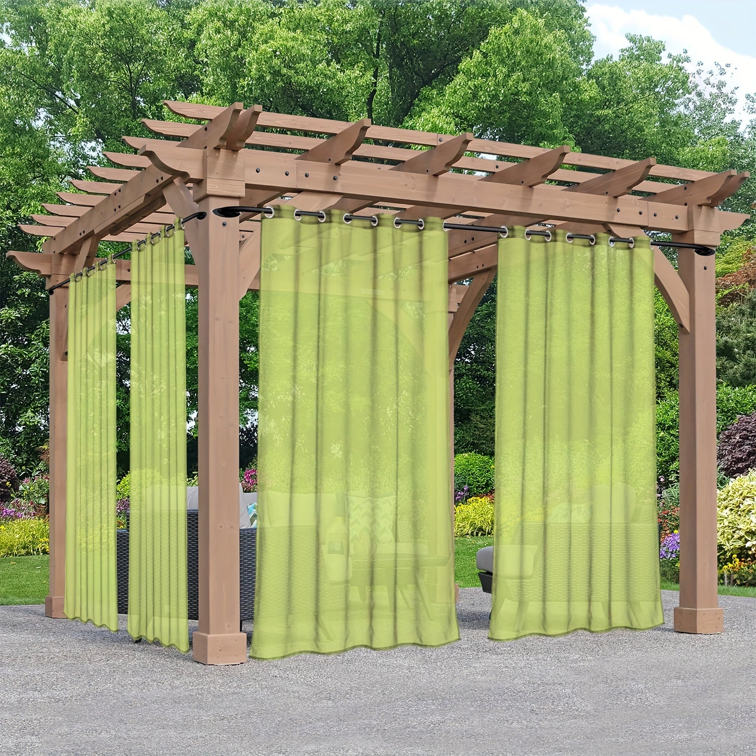 Rideaux voilage extérieur à œillets pour pergola et terrasse (2 panneaux)