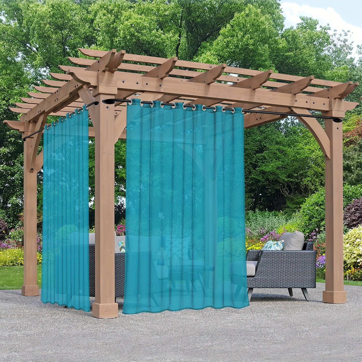 Rideaux voilage extérieur à œillets pour pergola et terrasse (2 panneaux)