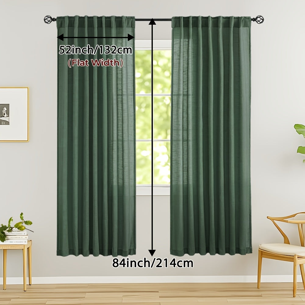Rideaux voilage lin mélangé semi-transparents style classique (2 Panneaux)