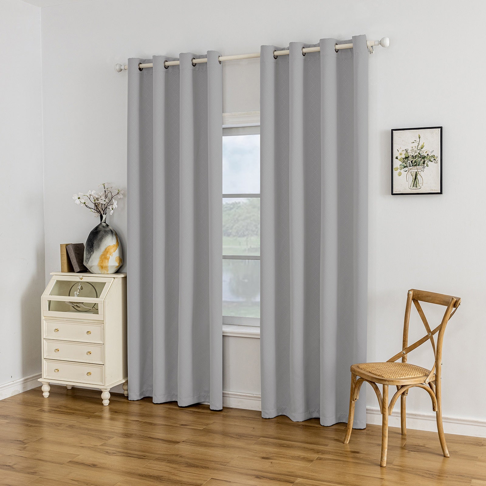 Rideaux occultants géométriques isolants à œillets pour chambre (2 panneaux)