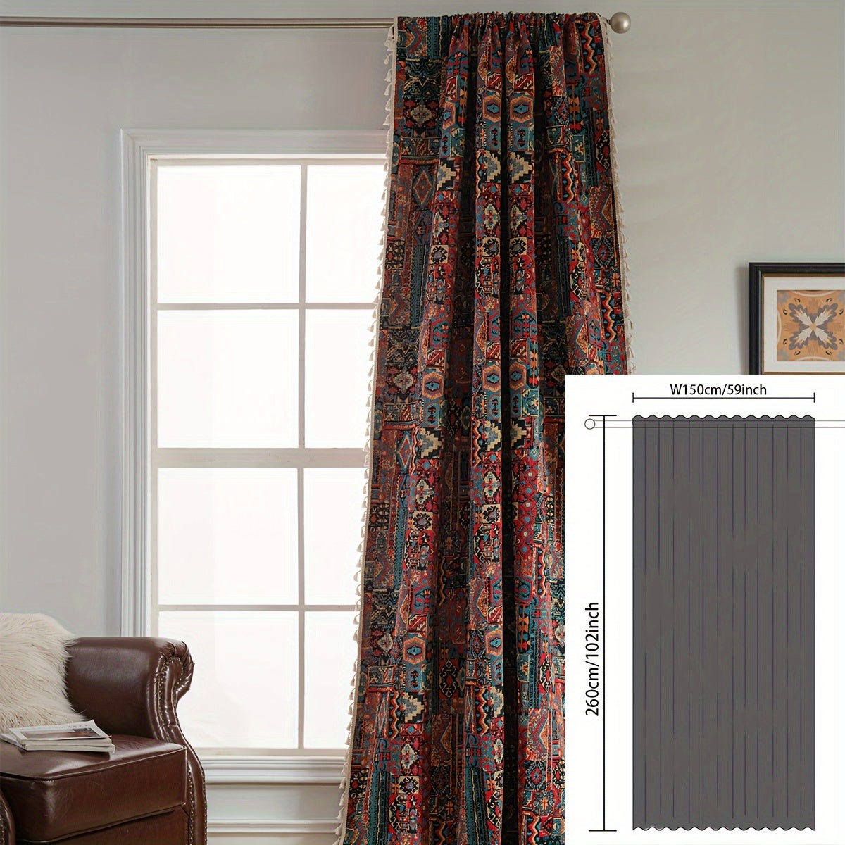 Rideau jacquard occultant vintage à motif géométrique en polyester