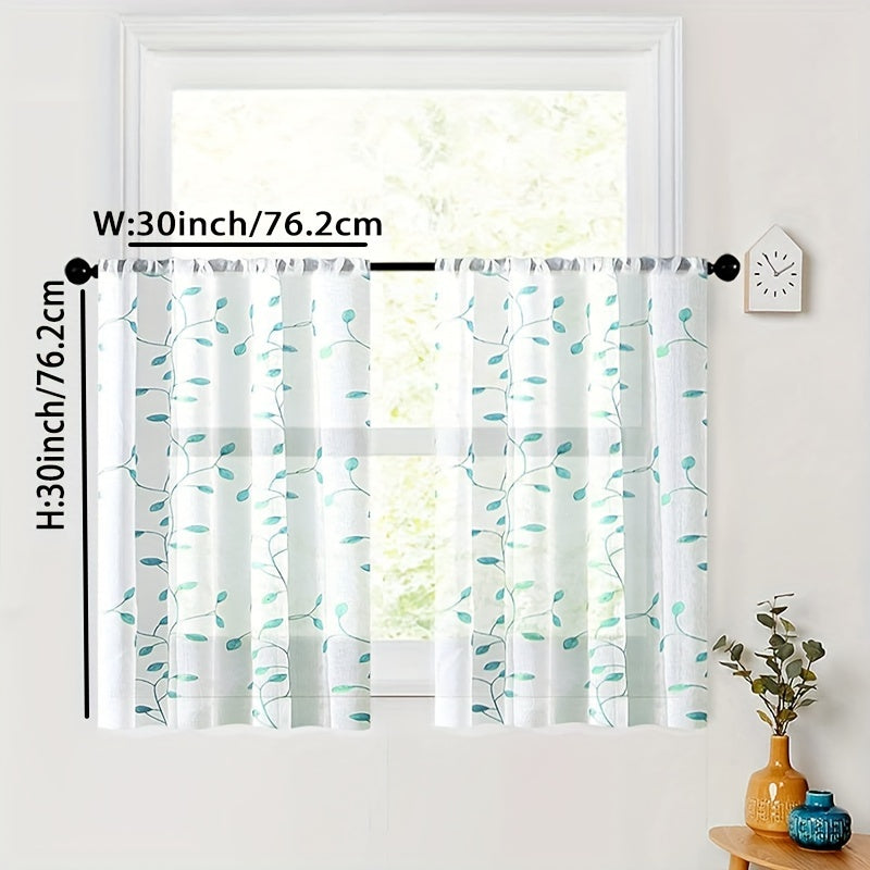Rideau voilage brodé feuilles en polyester tamisant pour cuisine (1/2 panneaux)