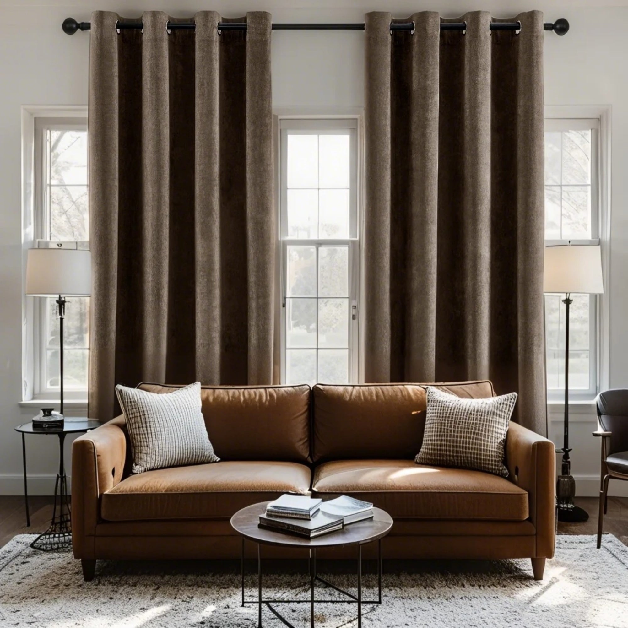 Rideaux en velours chenille épais à œillets pour salon (2 panneaux)
