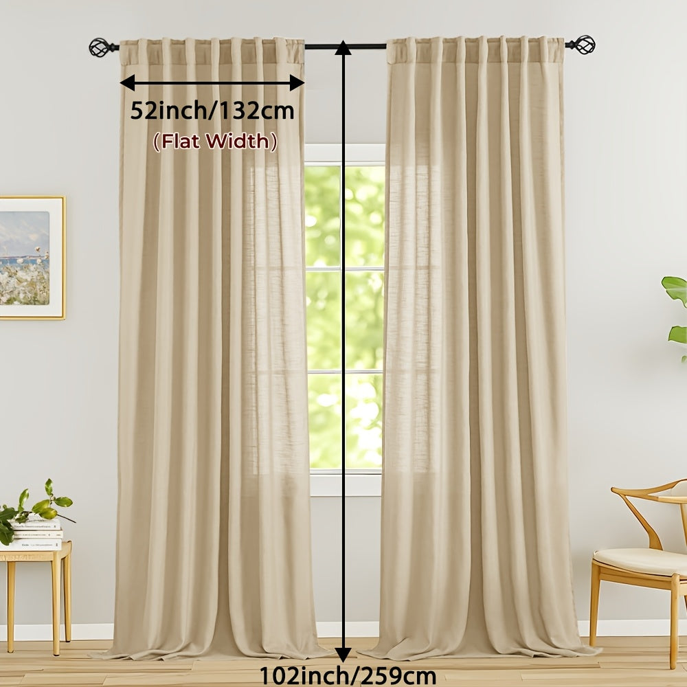 Rideaux voilage lin mélangé semi-transparents style classique (2 Panneaux)