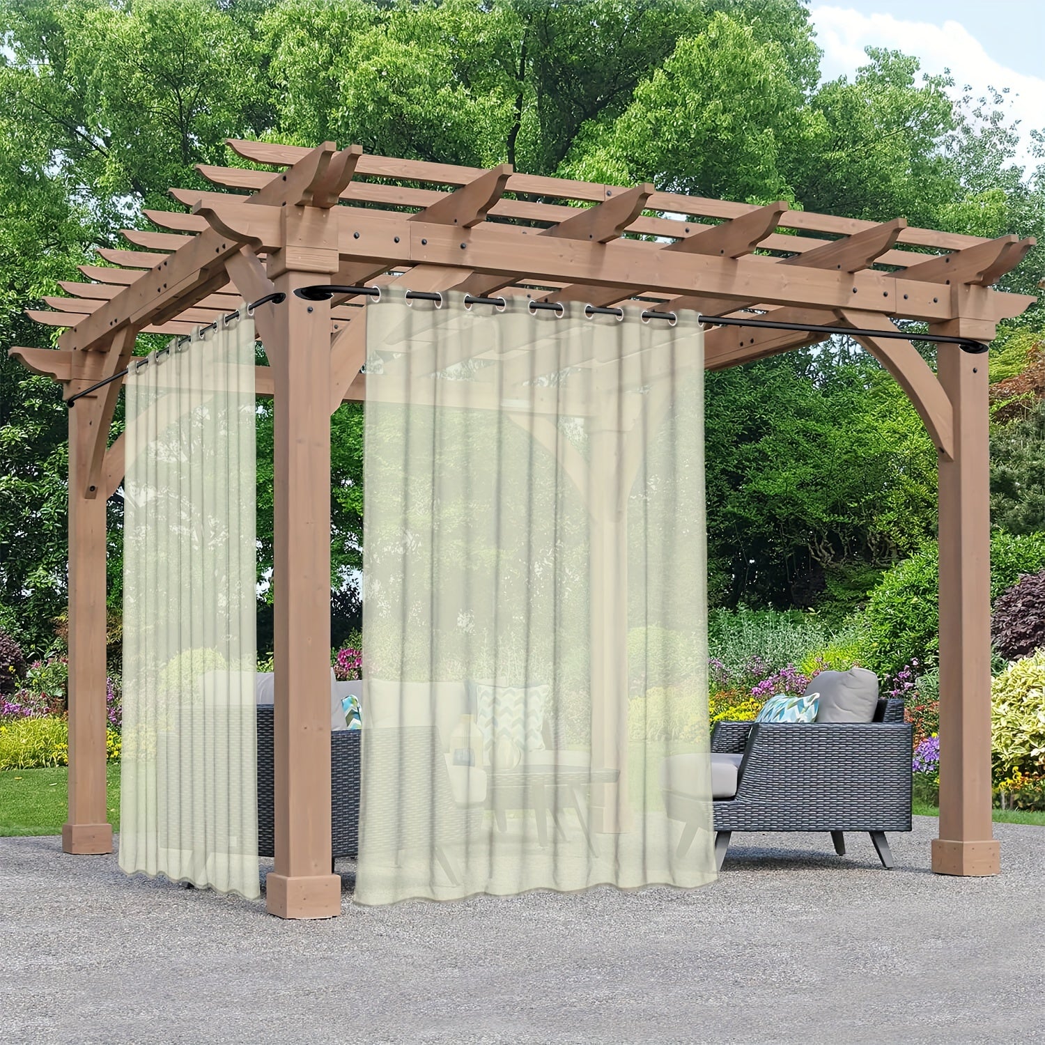 Rideaux voilage extérieur à œillets pour pergola et terrasse (2 panneaux)