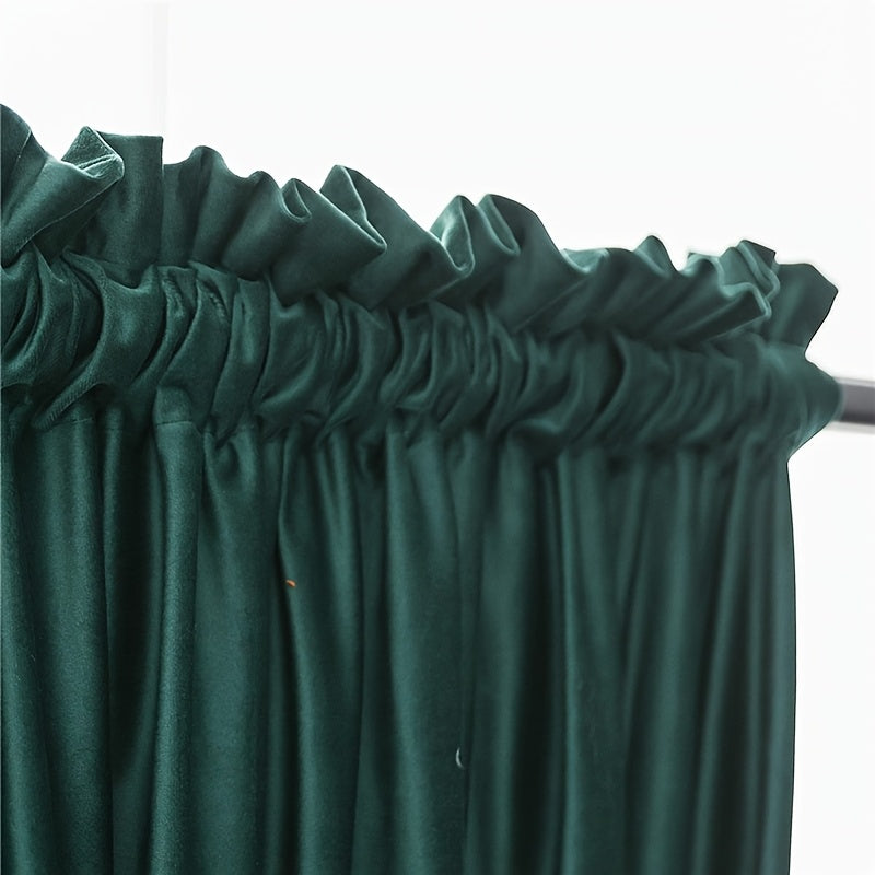 Rideaux en velours vert foncé tamisants en polyester (2 panneaux)
