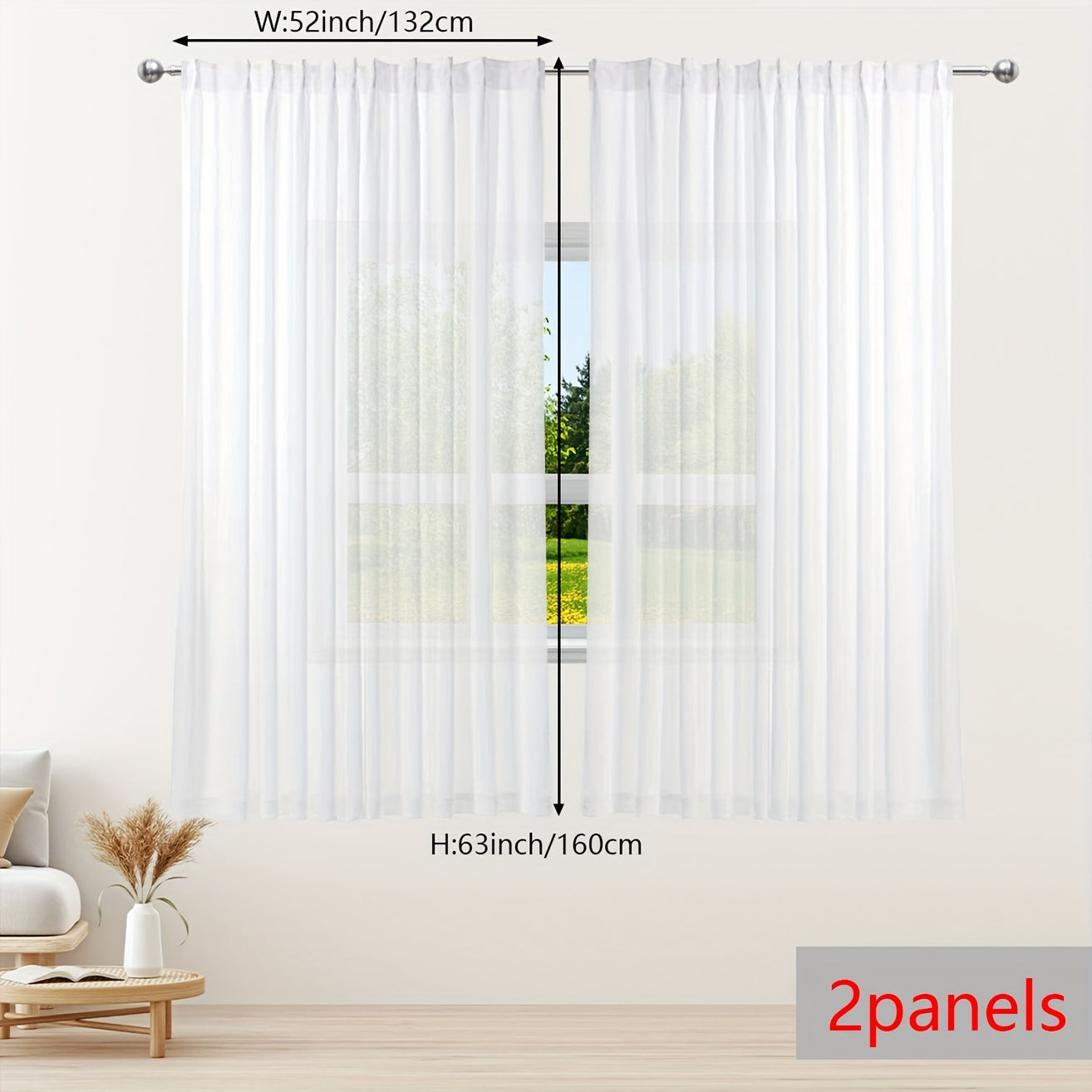 Rideaux voilage blanc semi-opaque à poche tringle pour fenêtre et porte-fenêtre (2 panneaux)