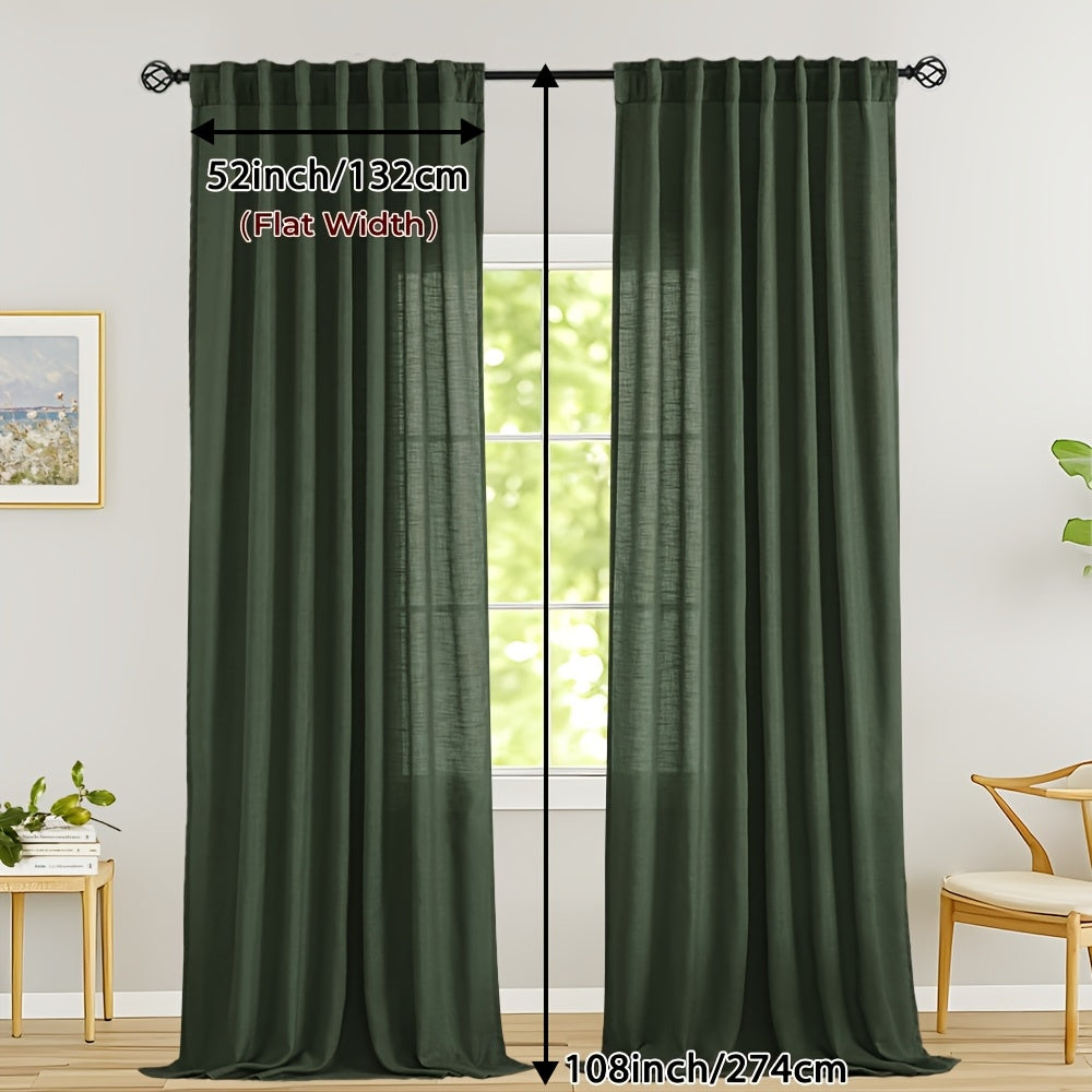 Rideaux voilage lin mélangé semi-transparents style classique (2 Panneaux)