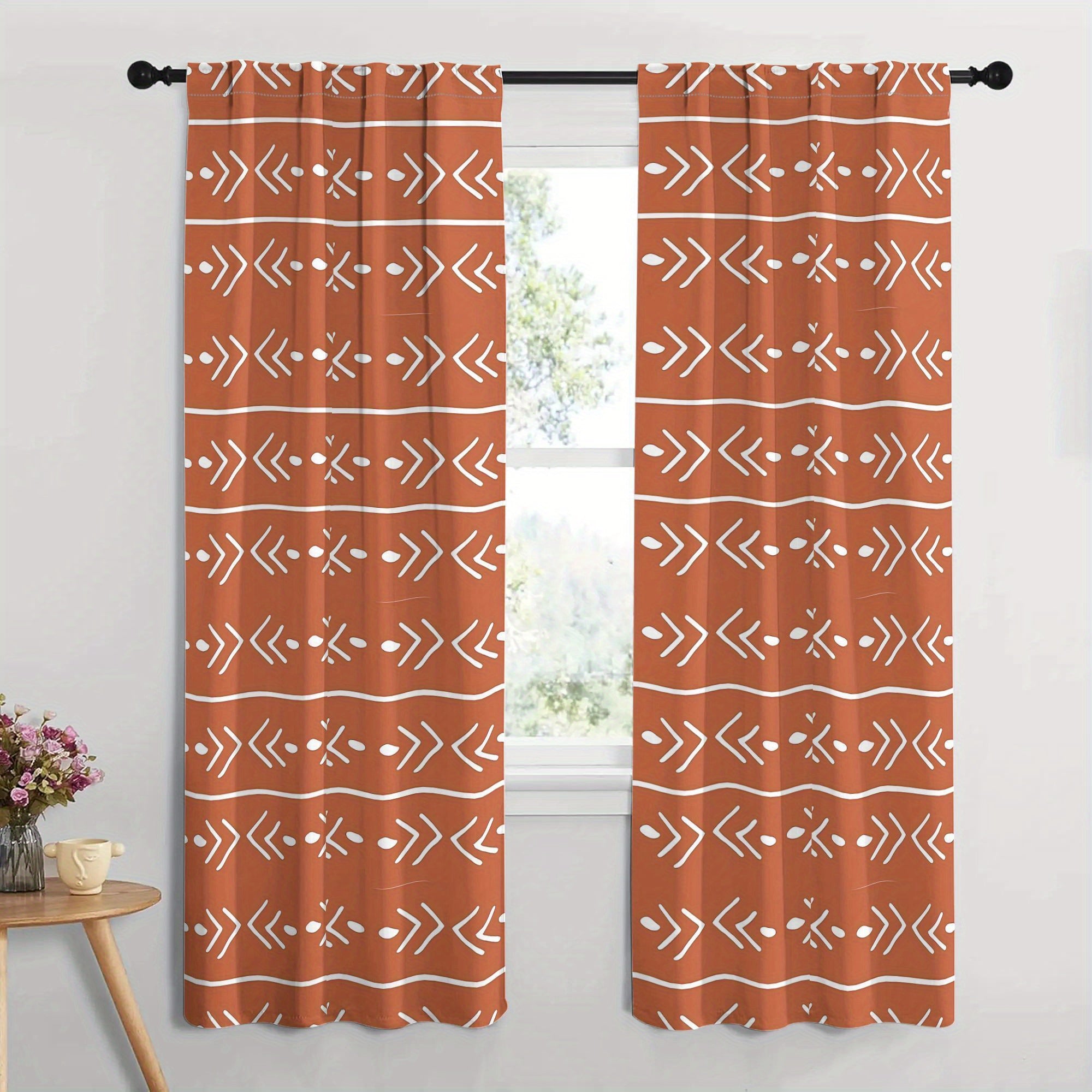 Rideaux occultants terracotta motif africain bohème en polyester (2 panneaux)