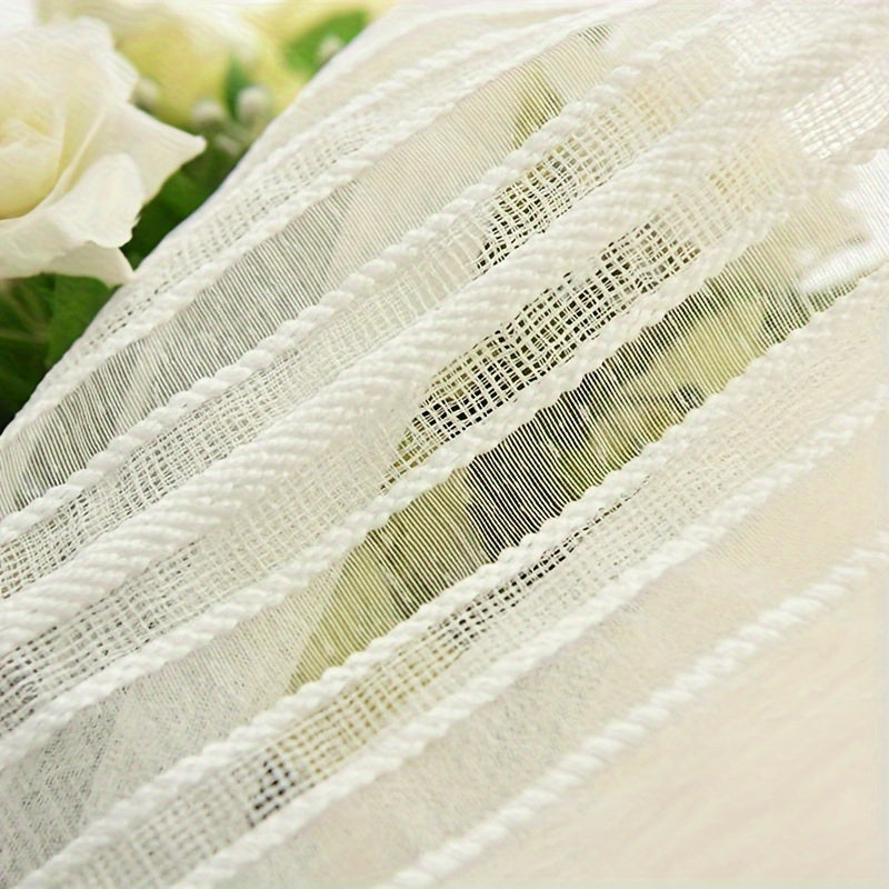 Rideau voilage blanc rayé léger en polyester pour salon et cuisine