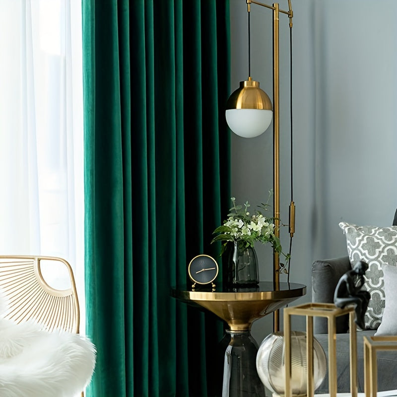 Rideaux en velours vert foncé tamisants en polyester (2 panneaux)