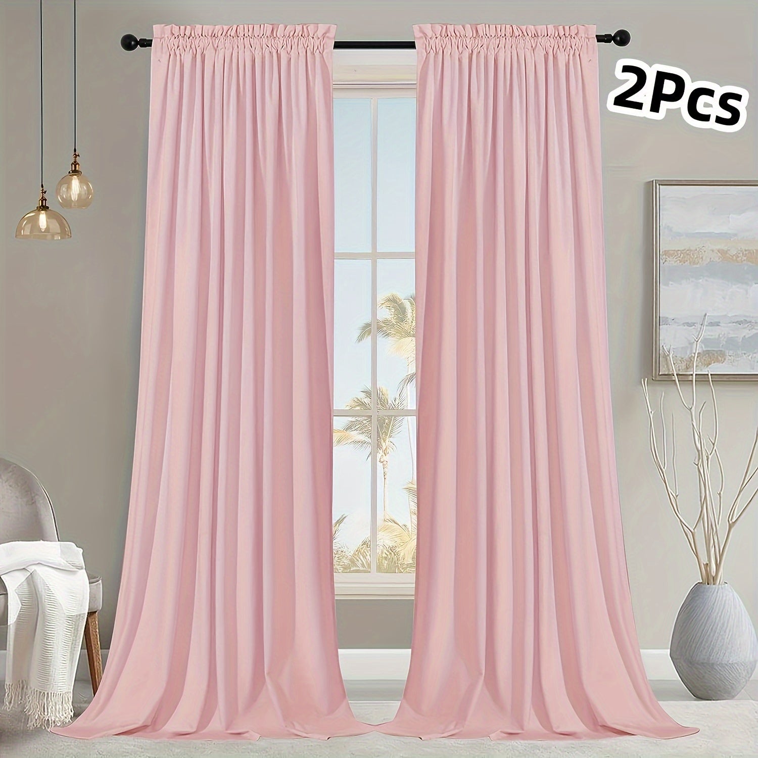 Rideaux tamisants unis en polyester effet flanelle pour chambre et salon (2 panneaux)