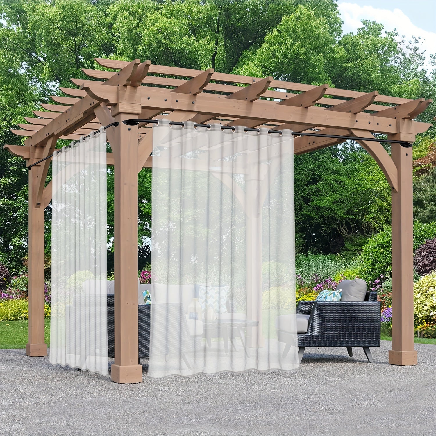 Rideaux voilage extérieur à œillets pour pergola et terrasse (2 panneaux)
