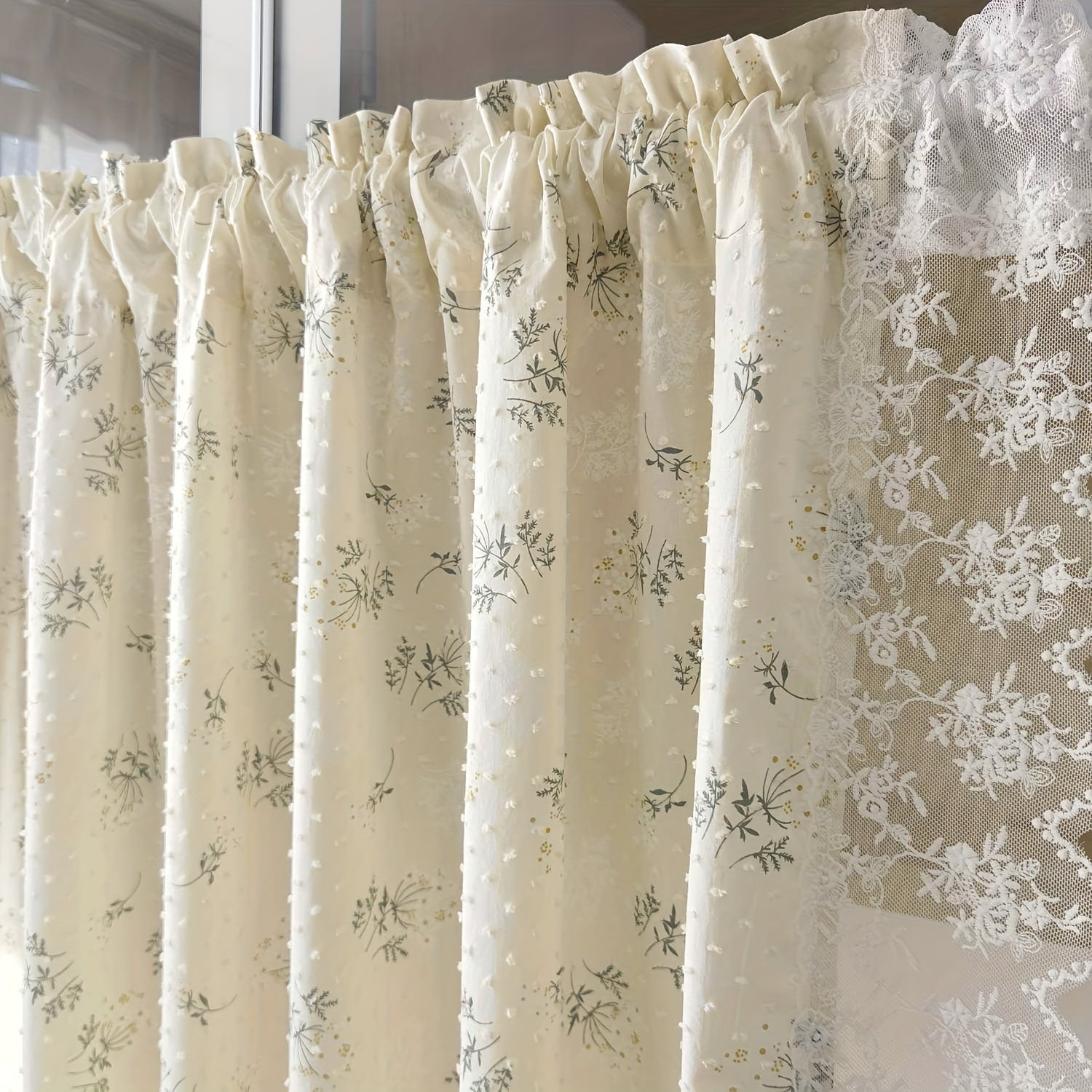 Rideau valance occultant style French country à imprimé feuilles (1 panneau)
