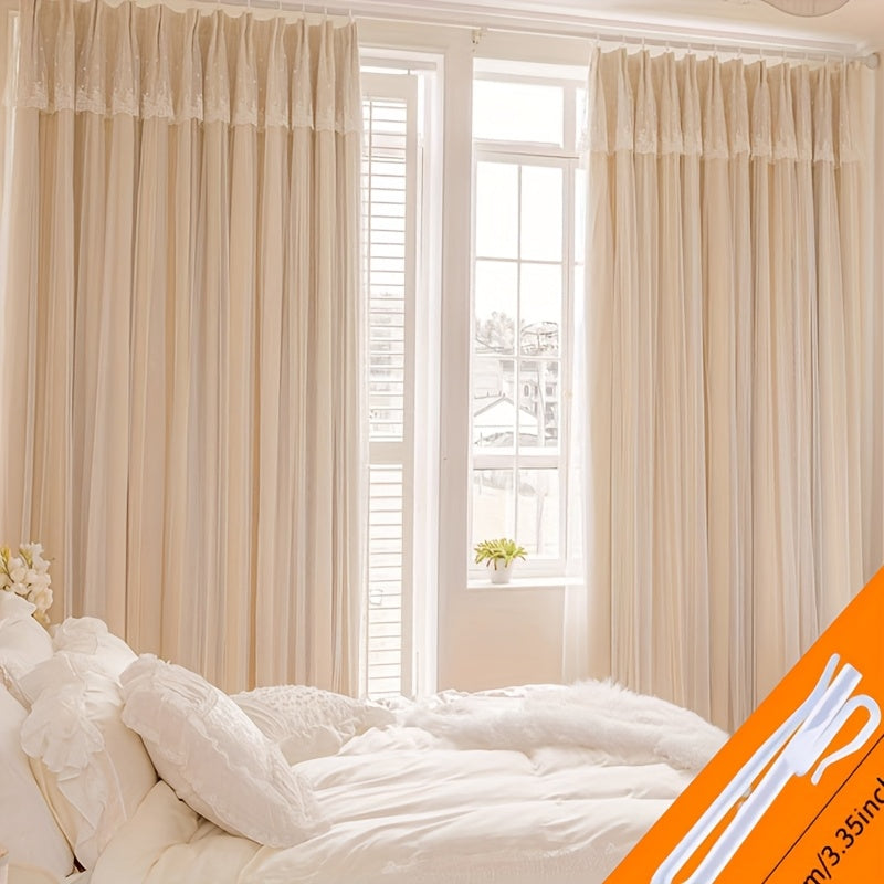 Rideaux occultants double couche avec voilage dentelle pour chambre (2 panneaux)