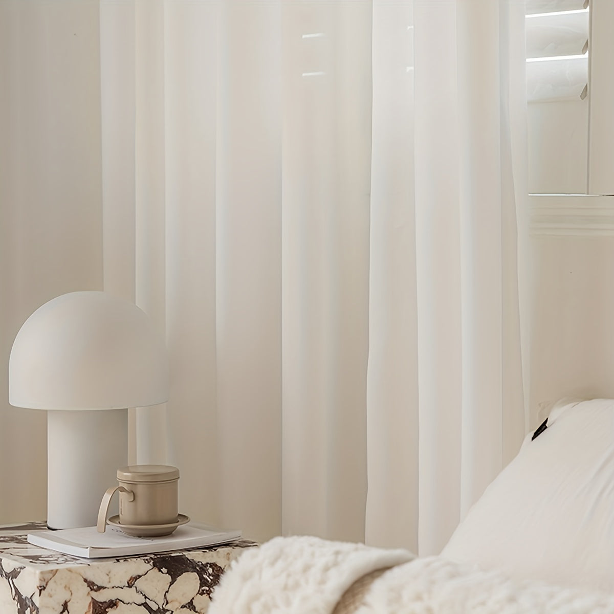 Rideaux voilage blanc semi-opaque à poche tringle pour fenêtre et porte-fenêtre (2 panneaux)
