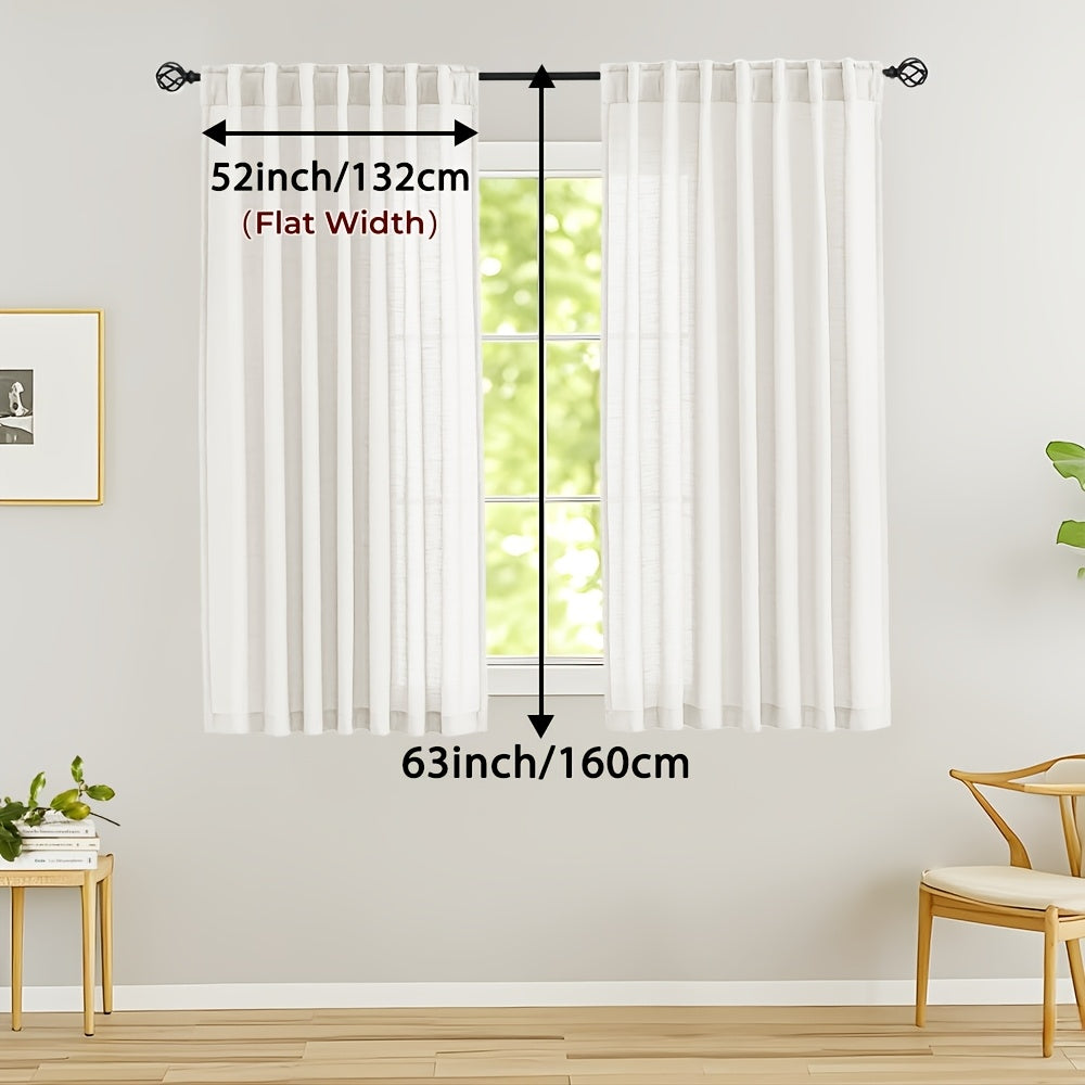 Rideaux voilage lin mélangé semi-transparents style classique (2 Panneaux)