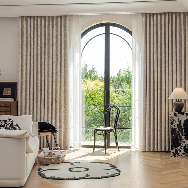 Rideaux occultants chenille jacquard style français pour salon et chambre (2 panneaux)