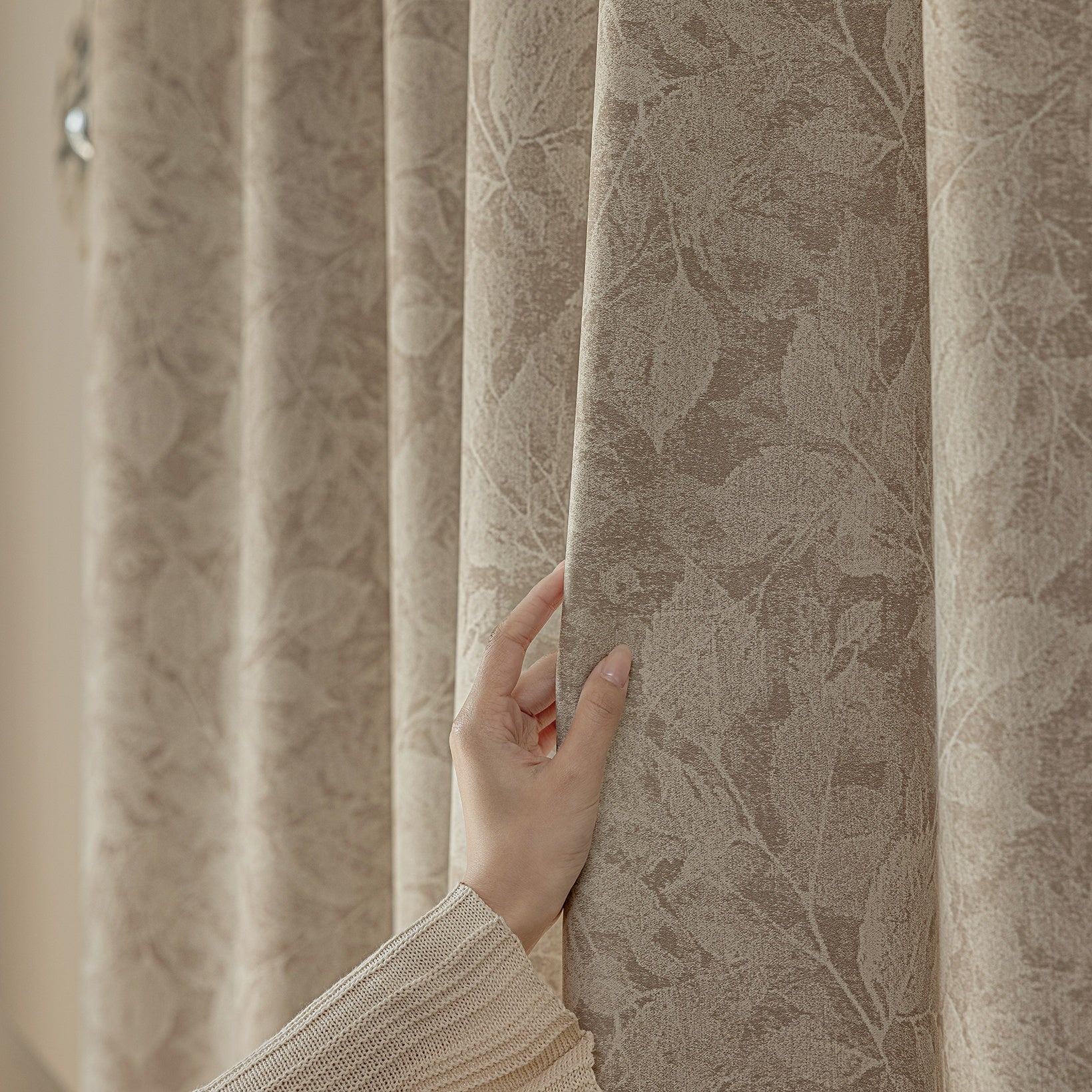 Rideau occultant jacquard feuille en chenille style vintage pour salon