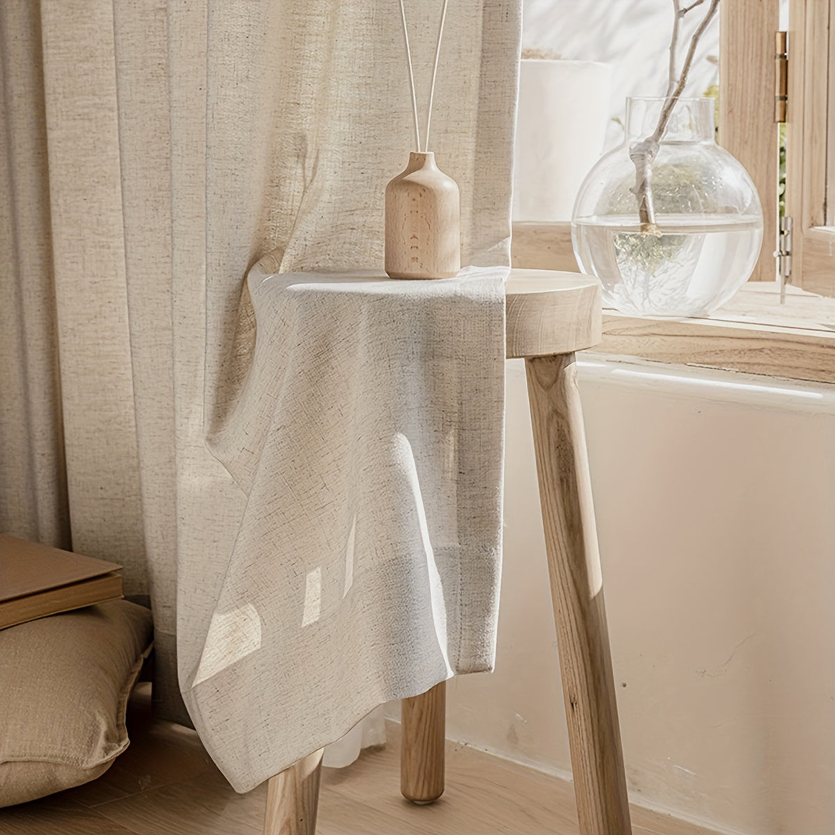 Rideau japonais uni tamisant en polyester effet lin pour salon et chambre