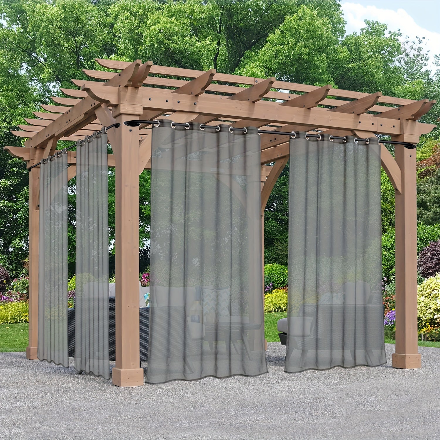 Rideaux voilage extérieur à œillets pour pergola et terrasse (2 panneaux)
