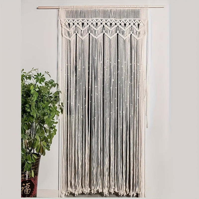 Rideau macramé bohème en coton 95x180 cm pour porte et séparation (1 panneau)