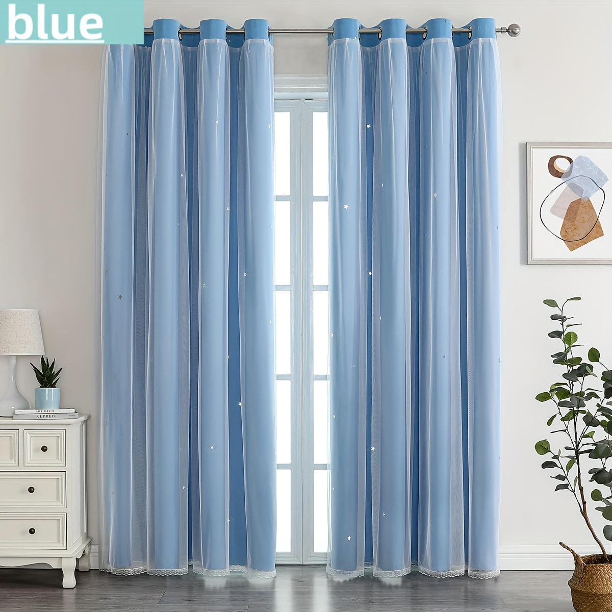 Rideaux occultants double couche avec voile étoilé en polyester pour chambre et salon