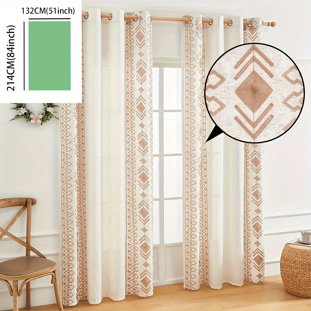 Rideau bohème semi-transparent à œillets motif géométrique losanges
