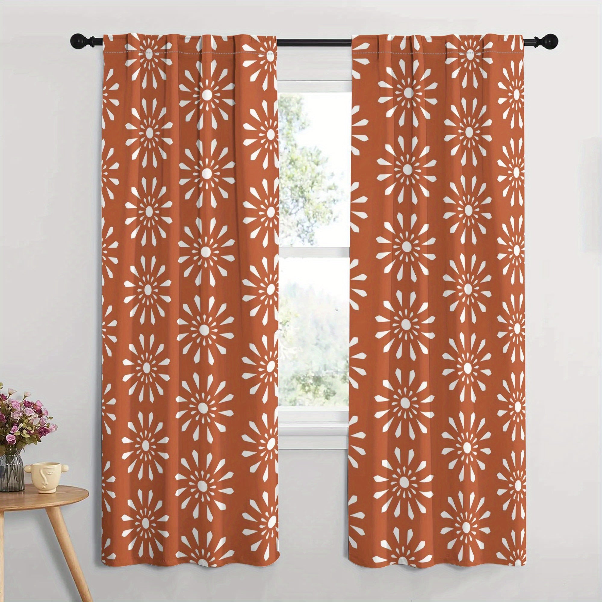 Rideaux occultants terracotta motif marocain en polyester (2 panneaux)
